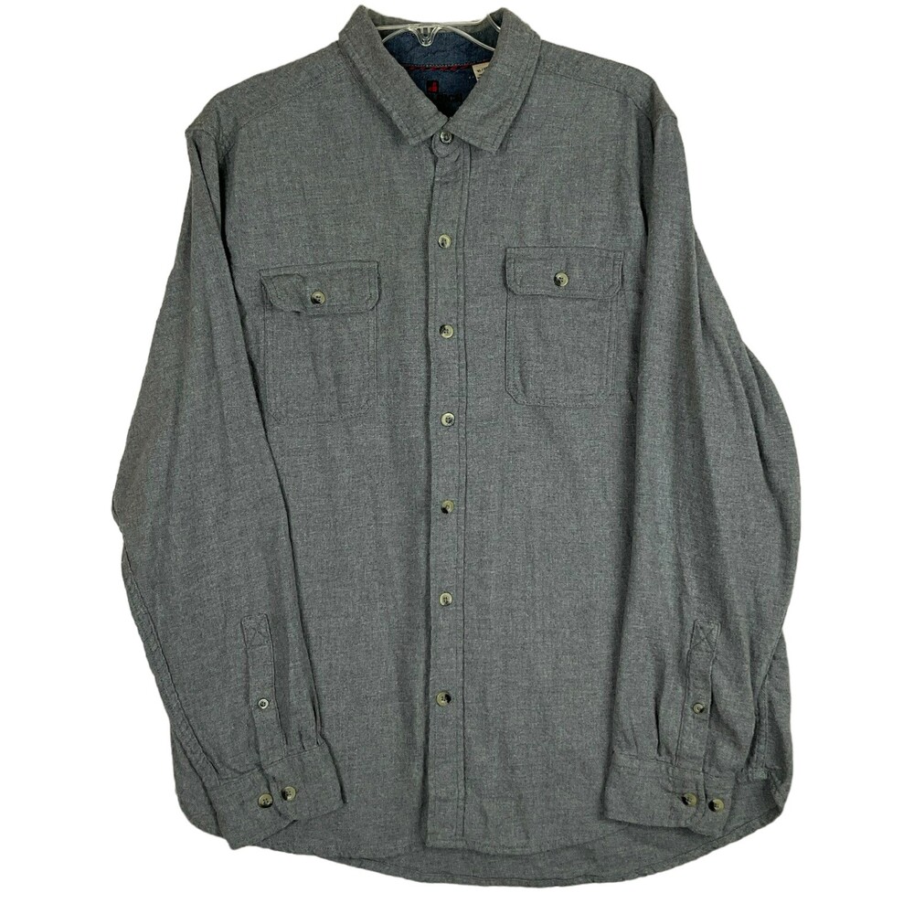 Woolrich Shirt Men XL Grey Cotton Flannel Double Pocket Long Sleeve Camp Utility